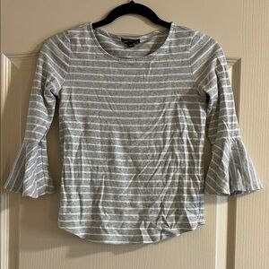 J. Crew Gray and White Striped Bell Sleeve Top